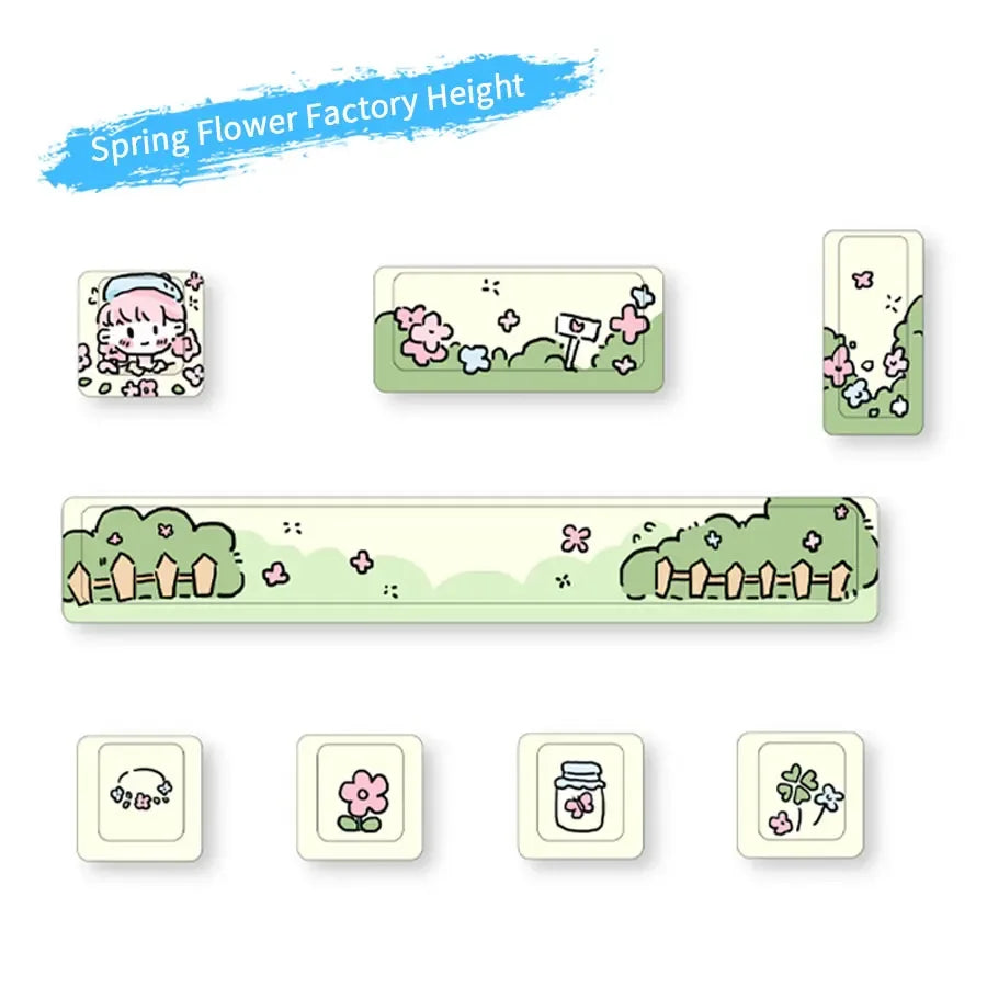 Eight-Piece Set Cute Cartoon Theme Personalized KeyCap Five Sides Thermal Sublimation Cherry High Mechanical Supplement Keycap Oasis Select Color 4