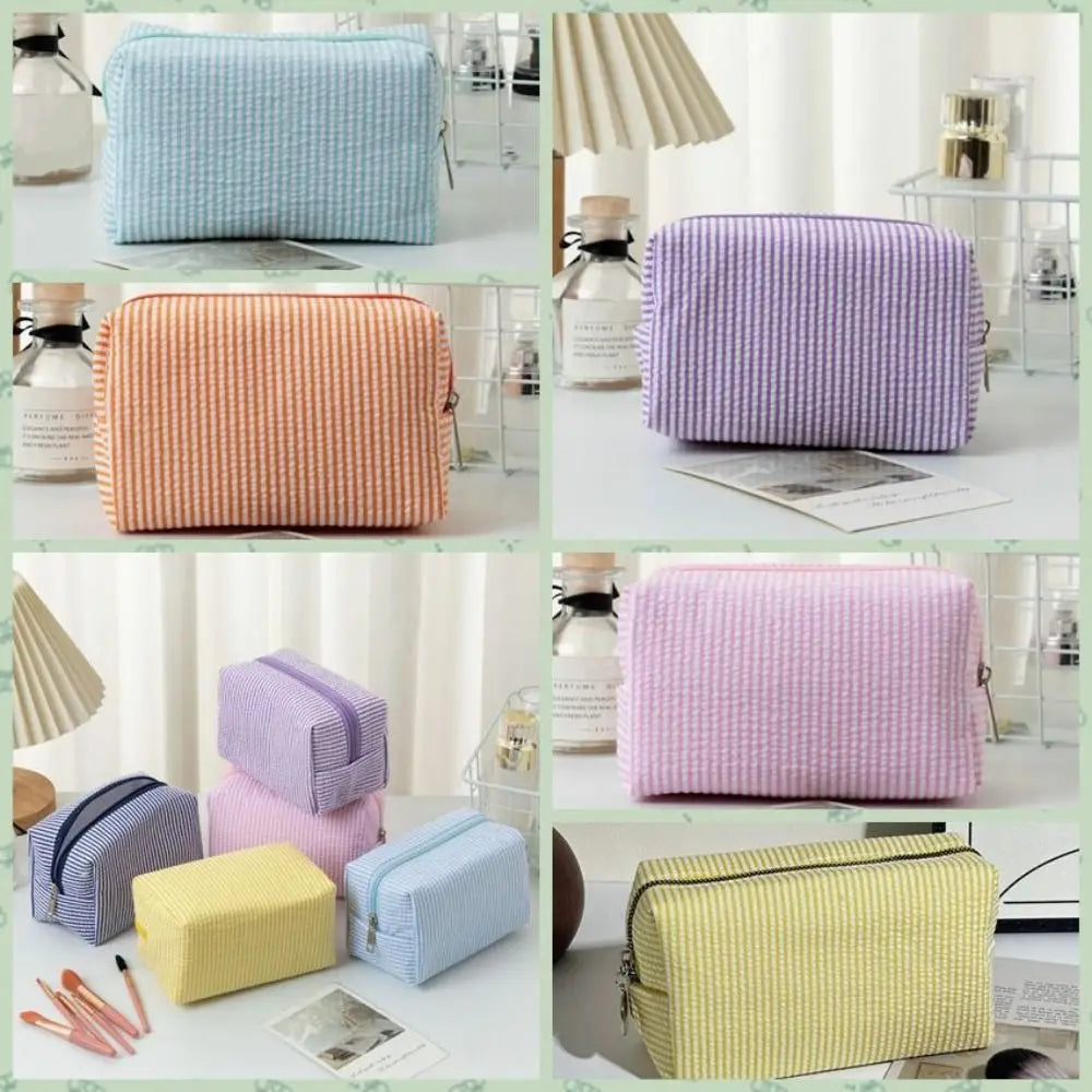 Striped Seersucker Travel Cosmetics & Toiletry Organizer Bag