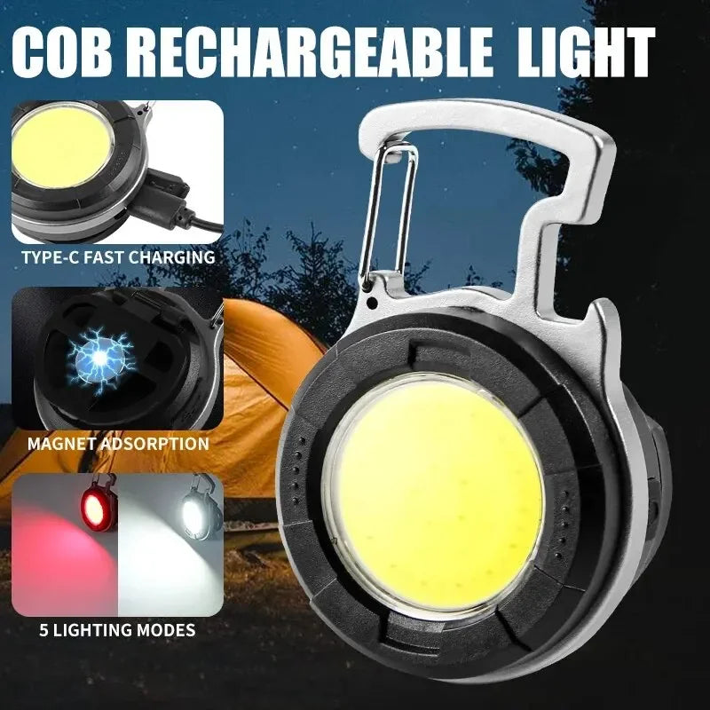 COB LED Keychain Flashlight | Type-C Rechargeable Mini Work Light