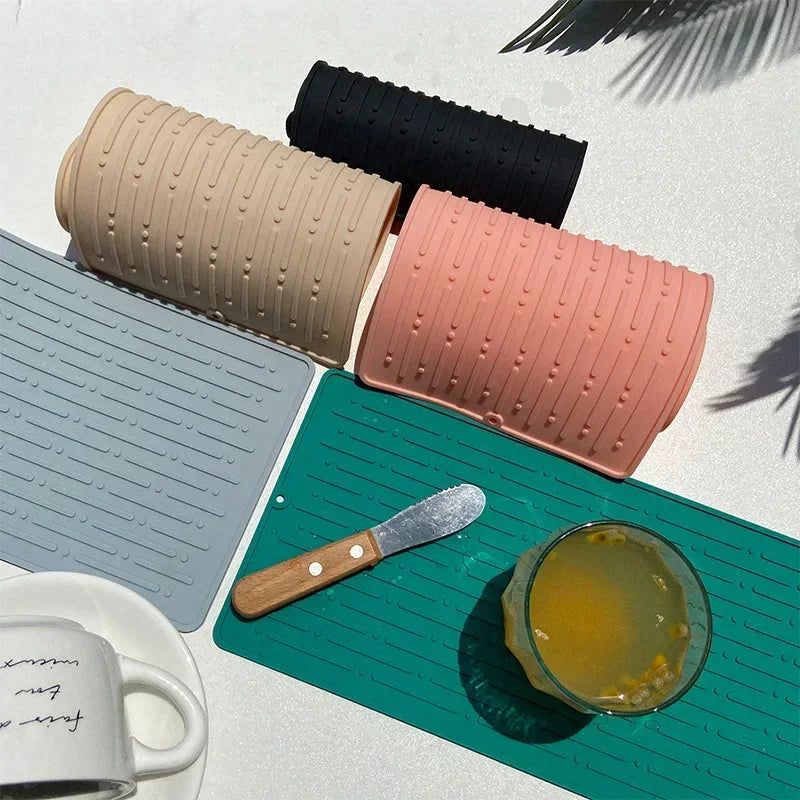 Silicone Dish Cup Drying Mat Anti-slip Sink Countertop Drain Pad Organizer Kitchenware Storage Protective Mat Kitchen Supplies Oasis Select