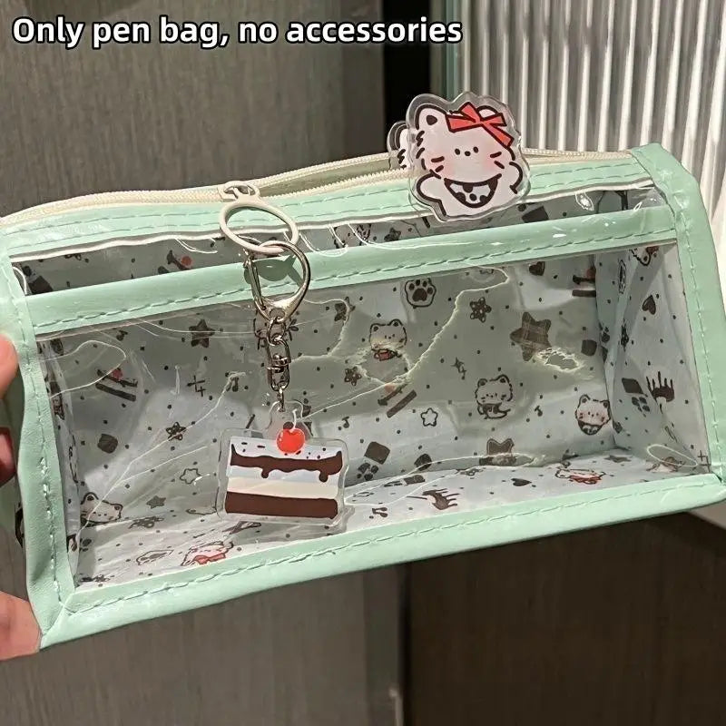 Cute Lightweight Transparent Pencil Case Large Capacity Zipper Pen Pouch for Primary School Students Stationery Storage Oasis Select B