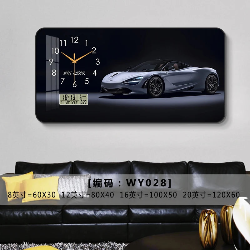 Car Clock Living Room Creative E-sports Room Silent Clock Auto Repair Beauty Shop Personality Art Decorative Painting Wall Clock Oasis Select WY028 80cm x 40cm