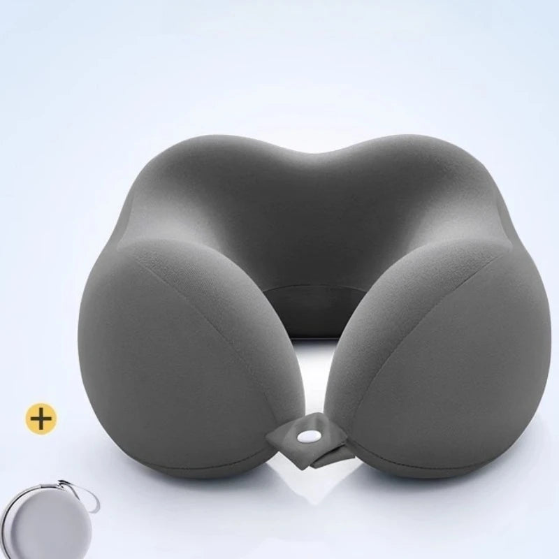 Comfortable U - Shaped Neck Pillow with Pouch - For Travel, Naps, Office, Slow Rebound, Machine - Washable Cover Oasis Select GRAY