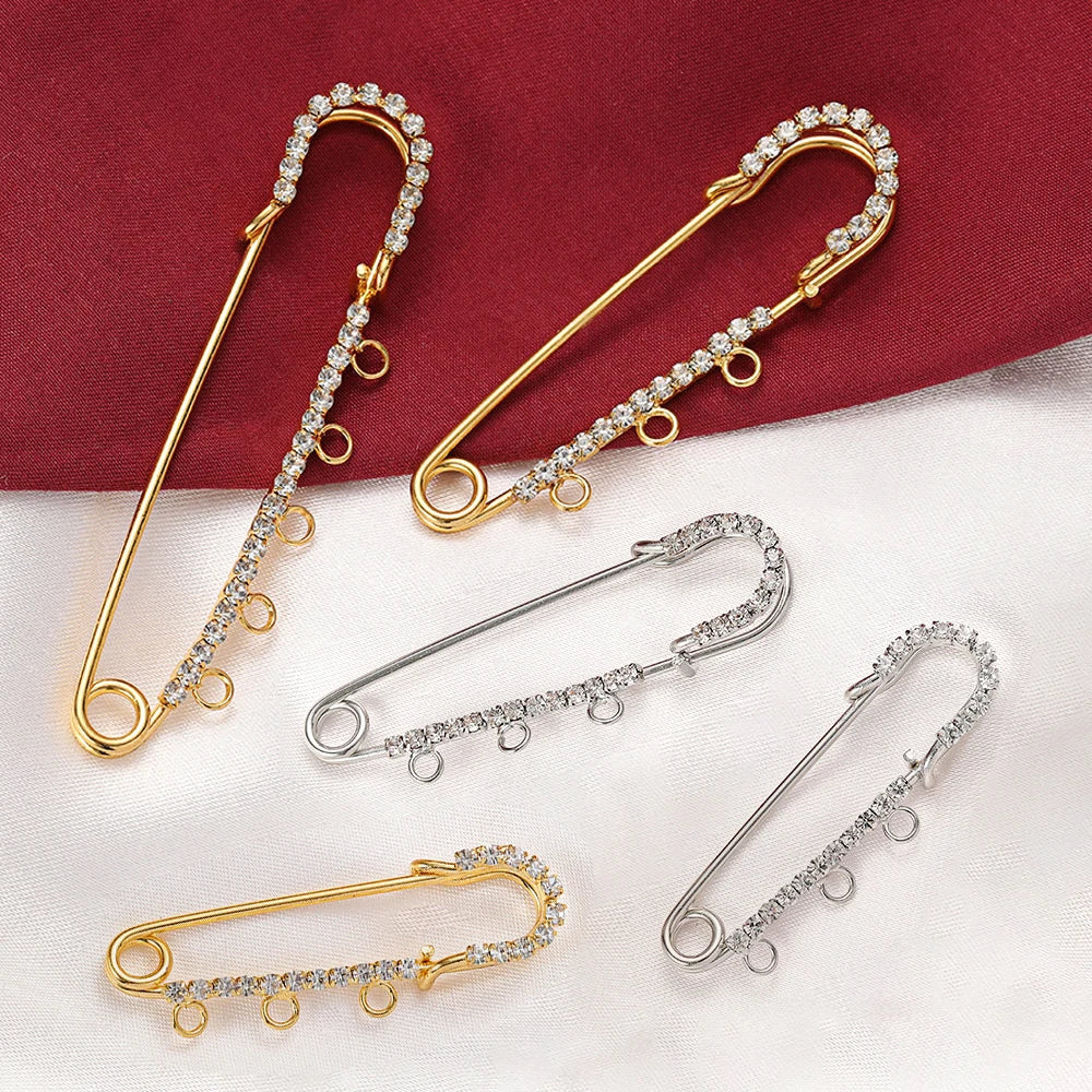 5pcs 50/60/70/75mm Rhinestone Brooch Safety Pins with 3/4/5 Loops for DIY Garment Blankets Skirts Knitted Fabric Crafts Oasis Select