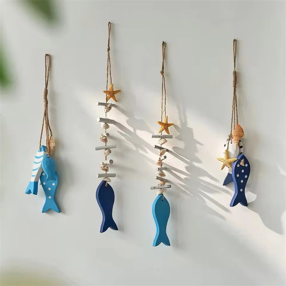 Wooden Fish Wall Hanging Ornaments, Nautical Beach Theme Home Decoration Sculpture for Bathroom Bedroom Lake House Decor Oasis Select
