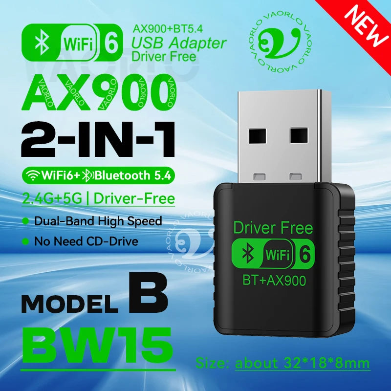 AX900 USB WiFi 6 Bluetooth 5.4 Adapter 2in1 Dongle Dual Band 2.4G&5GHz Network Wireless Receiver DRIVER FREE For Windows 10/11 Oasis Select