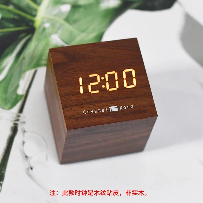 Wood-grain Electronic Desktop Clock Alarm Clock Living Room Retro Digital Log Smart Desk Clock Oasis Select B Plugged In