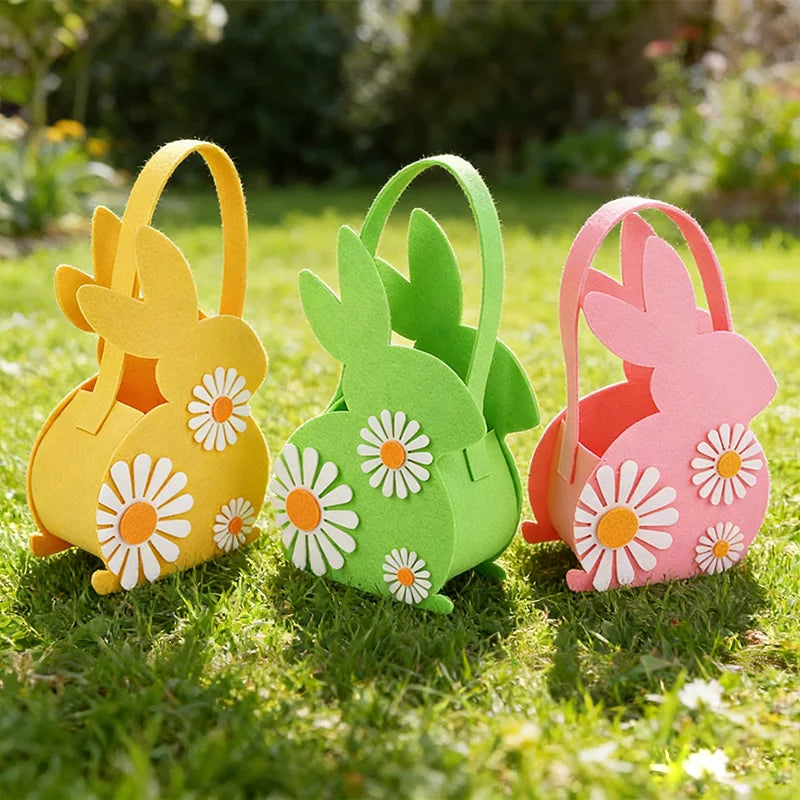 2026 Easter Bunny Basket, Soft Felt Candy Tote Bag & Gift Storage, Kids Easter Party Decoration & Egg Hunt Game Props Gift Bags Oasis Select