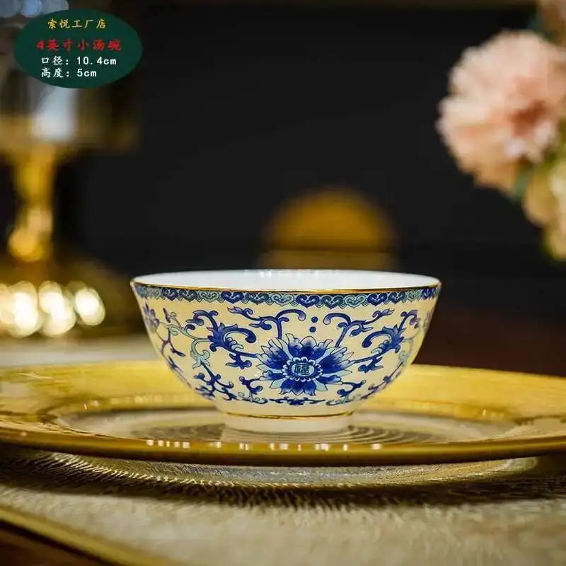 Bone China Dining Bowl Enamel Colored Chinese High Footed Rice Noodles Soup Bowl Tablewear Oasis Select 4in-12