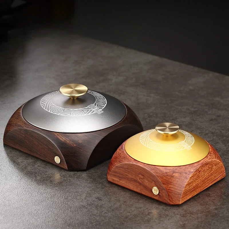 Ashtray Creative Personality Living Room Household Ebony Solid Wood with Cover Fly Ash Chinese Copper Ashtray Ashtrays Oasis Select