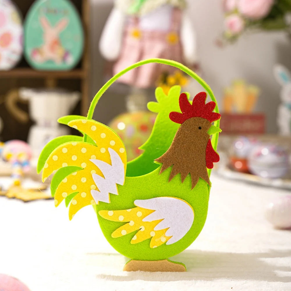 Easter Felt Rooster Tote Basket – Kids Egg Hunt Candy Bag