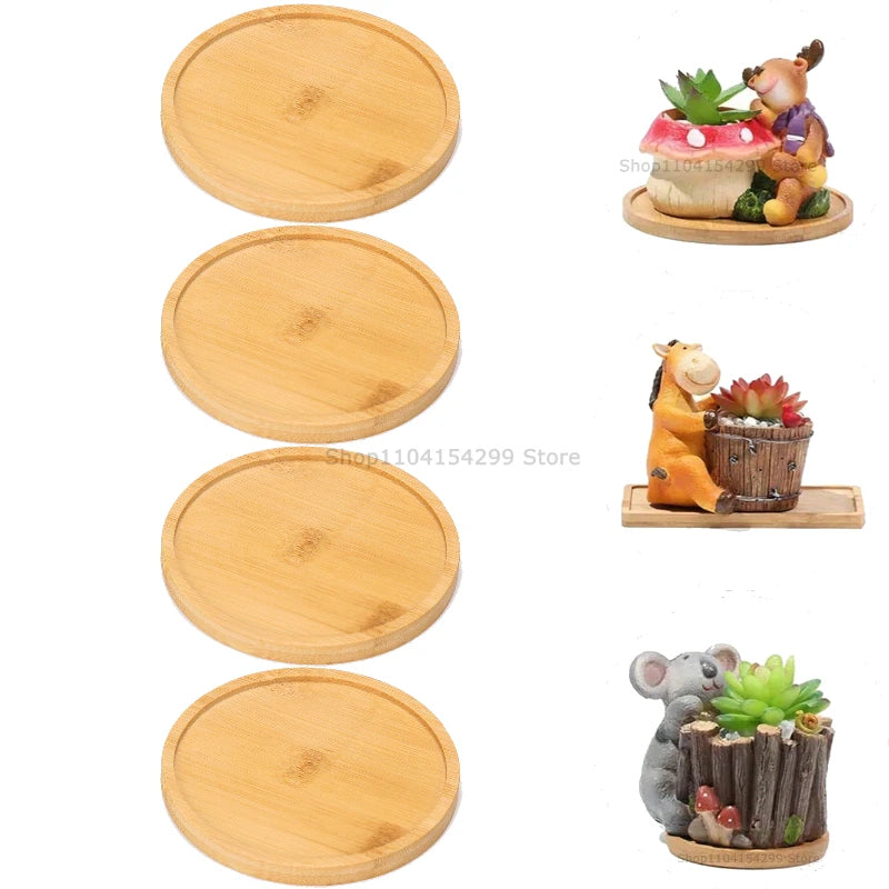 Flower Pot Trays Dish for Plant Vase Bamboo Tray Wooden Bottle Tray Bathroom Shampoo Shower Gel Organizer Jewelry Storage Tray Oasis Select Round-4pcs