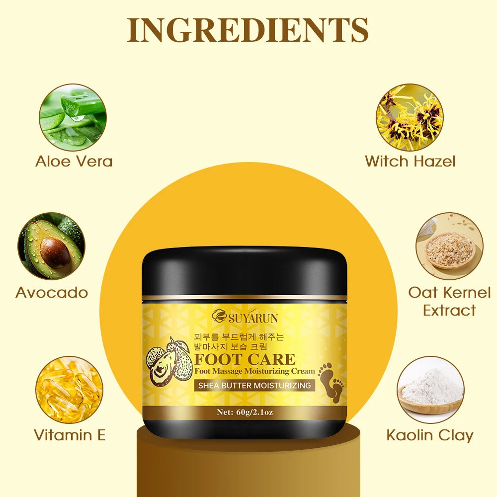 SUYARUN Oat & Witch Hazel Foot Cream - Moisturizing, Soothing, Cracked Heel Repair, Intensive Hydration for Dry Feet. Oasis Select