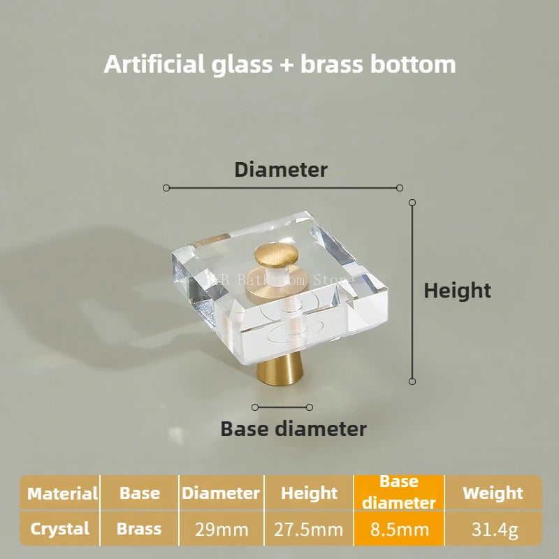 Cupboard Door Handle for Furniture Hardware Solid Brass Crystal Glass Cabinet Pull Kitchen Storage Door Handles Drawer Knobs Oasis Select Four sides 1Pcs