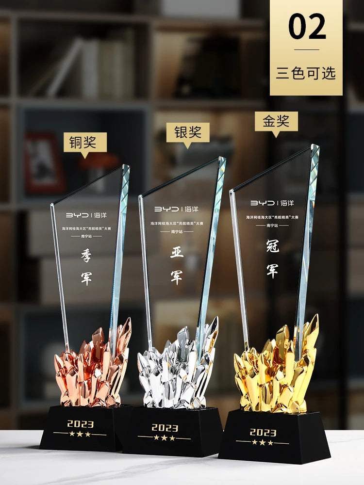Crystal Trophy Gold-plated Excellent Staff Competition Award Creative Honor Sales Champion Engraved Custom Trophy Oasis Select