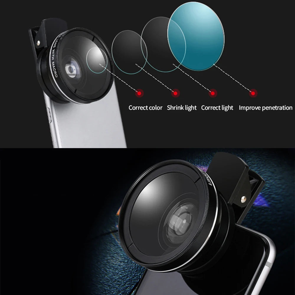2 IN 1 Lens Universal Clip 37mm Mobile Phone Lens Professional 0.45x 49uv Super Wide-Angle + Macro HD Lens For iPhone Android Oasis Select
