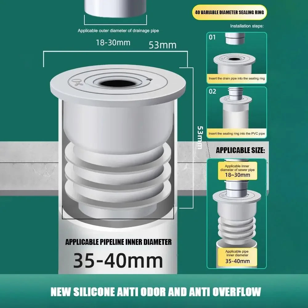 Durable Anti Odor Washbasin Floor Drain Core Shower Drainer Sewer Strainer Plug Insect Prevention Water Pipe Connector Oasis Select 35-40mm-Type1