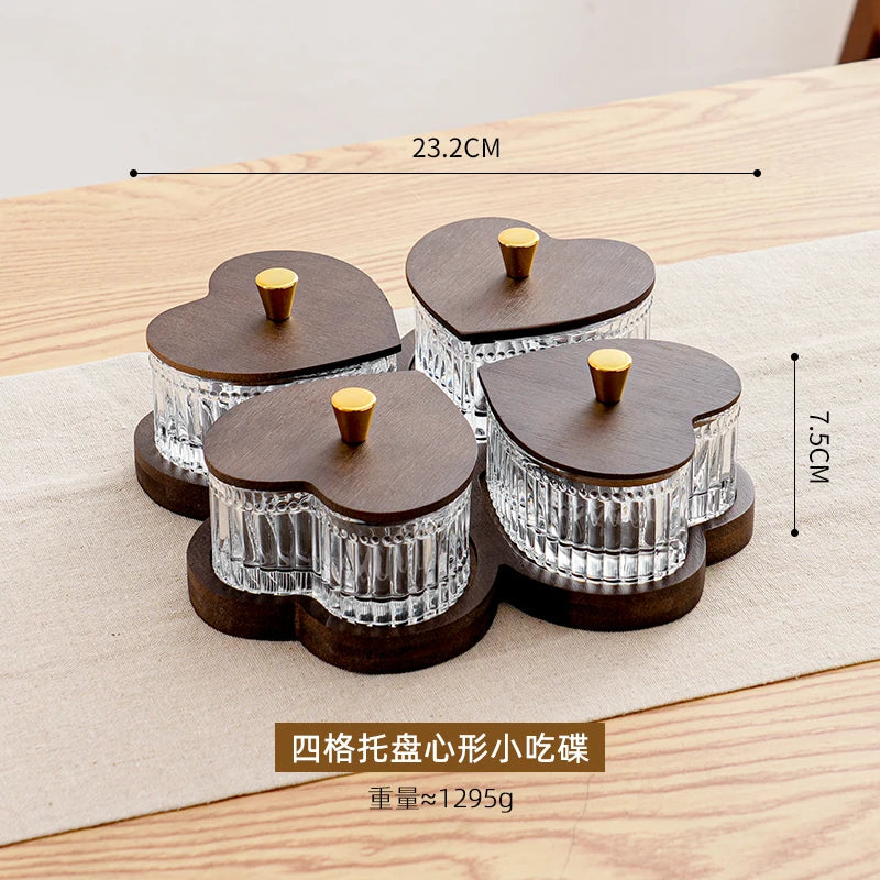 New Glass Fruit Tray Hotel Afternoon Tea Snack Tray Lead-free Glass Heart-shaped Divider Snack Tray Oasis Select 4 squares