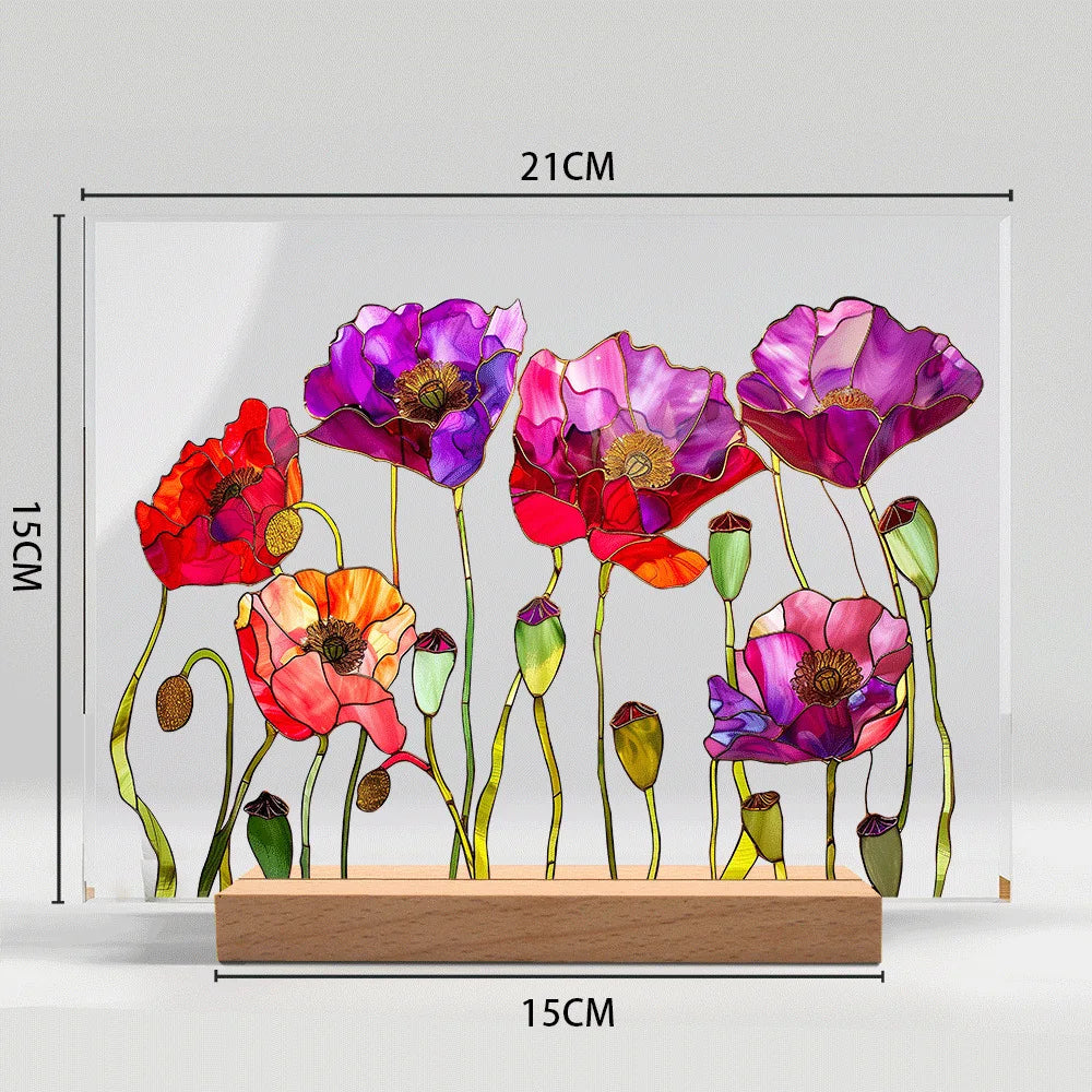 Acrylic Flower Pattern Table Room Desk Imitation Glass Texture Acrylic Desktop Decoration Holiday Gift Desk Decoration Oasis Select BTU426
