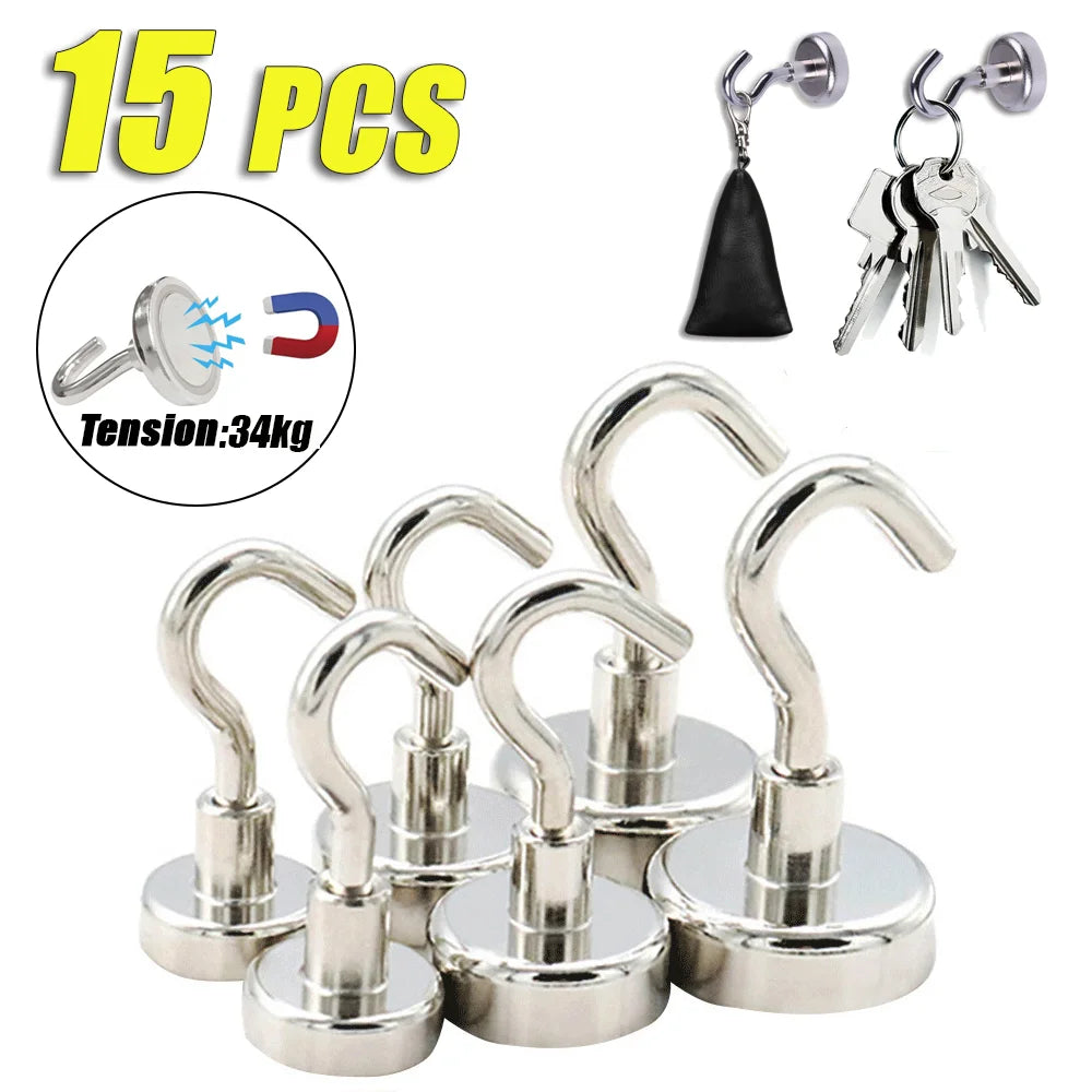 15-Pack Strong Magnetic Hooks – Kitchen, Bathroom & Key Storage