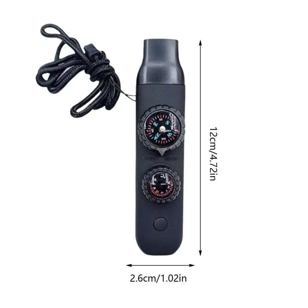 7-in-1 Survival Whistle Outdoor Portable Survival Whistle with Light Women Men Safety Gear with Compass Function and Lanyard Oasis Select Black