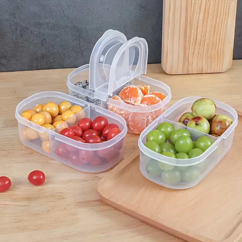 Dual Compartment Food Storage Container Plastic Sealed Easy Clean Reusable for Spices Herbs Lunch Kitchen Camping Office Oasis Select