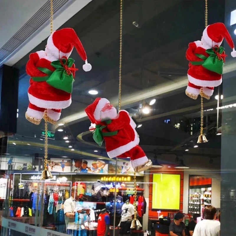 Santa Claus Climbing On Rope Decoration Electric Automatic Plush Dolls Toys For Home Wall Windows Hanging Ornament Oasis Select
