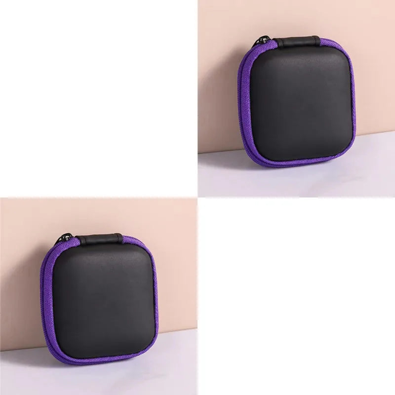 1/2/3pcs Mini Portable Earphone Bag Coin Purse Headphone USB Cable Case Carrying Pouch Bag Earphone Accessory Square Storage Box Oasis Select 2pcs Purple