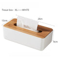 Bamboo Lid Plastic Tissue Box Organizer Rectangular Paper Towel Holder for Living Room Bathroom Kitchen Storage Oasis Select White