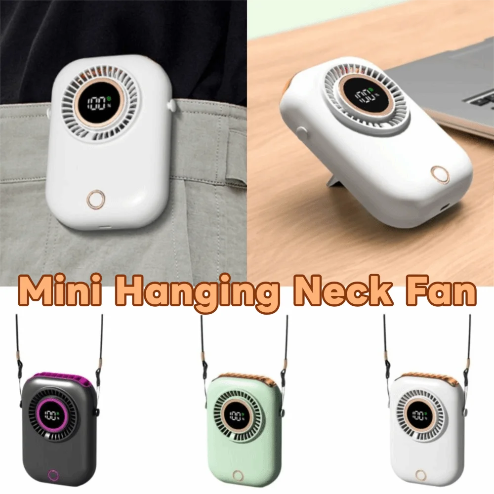 5 Speeds Mini Hanging Neck Fan Wide-Angle Airflow Ultra Quiet Portable Cooling Fan Digital Power Display Fanless Design Oasis Select