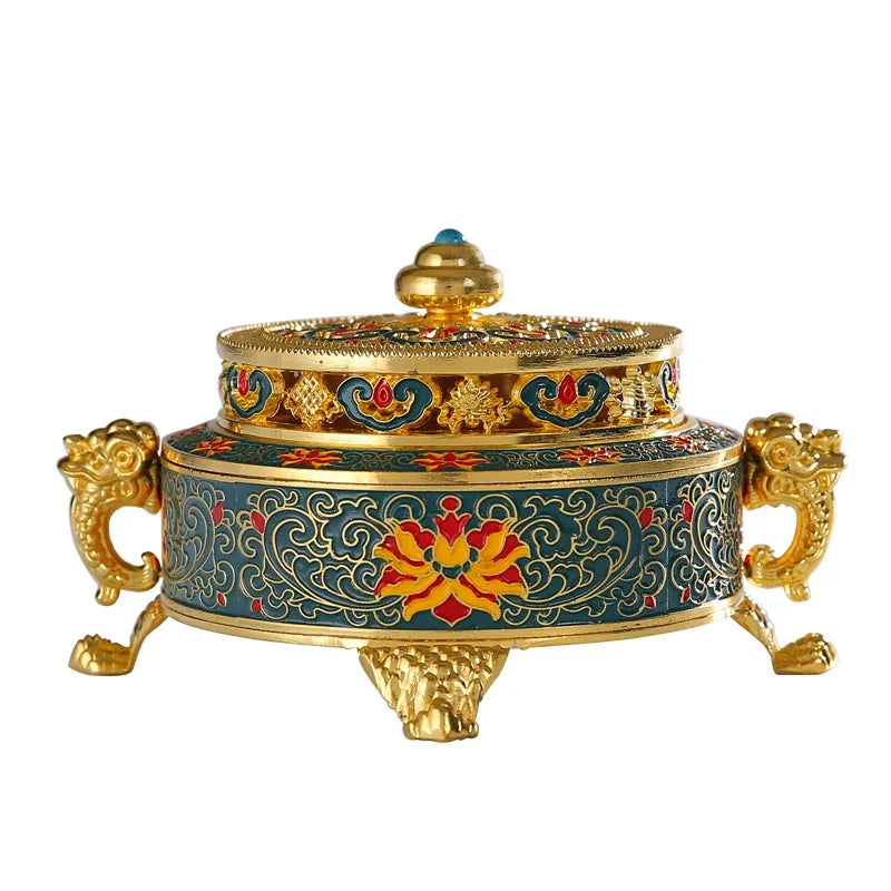 All-metal Enamel Tibetan Incense Burner Household Indoor Aromatherapy Tray Incense Creative Tea Ceremony Decoration Oasis Select