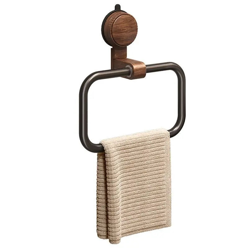 Suction Cup Walnut Towel Rack Perforation-free Wall Hanging Bathroom Towel Ring Bathroom Towel Rack Oasis Select
