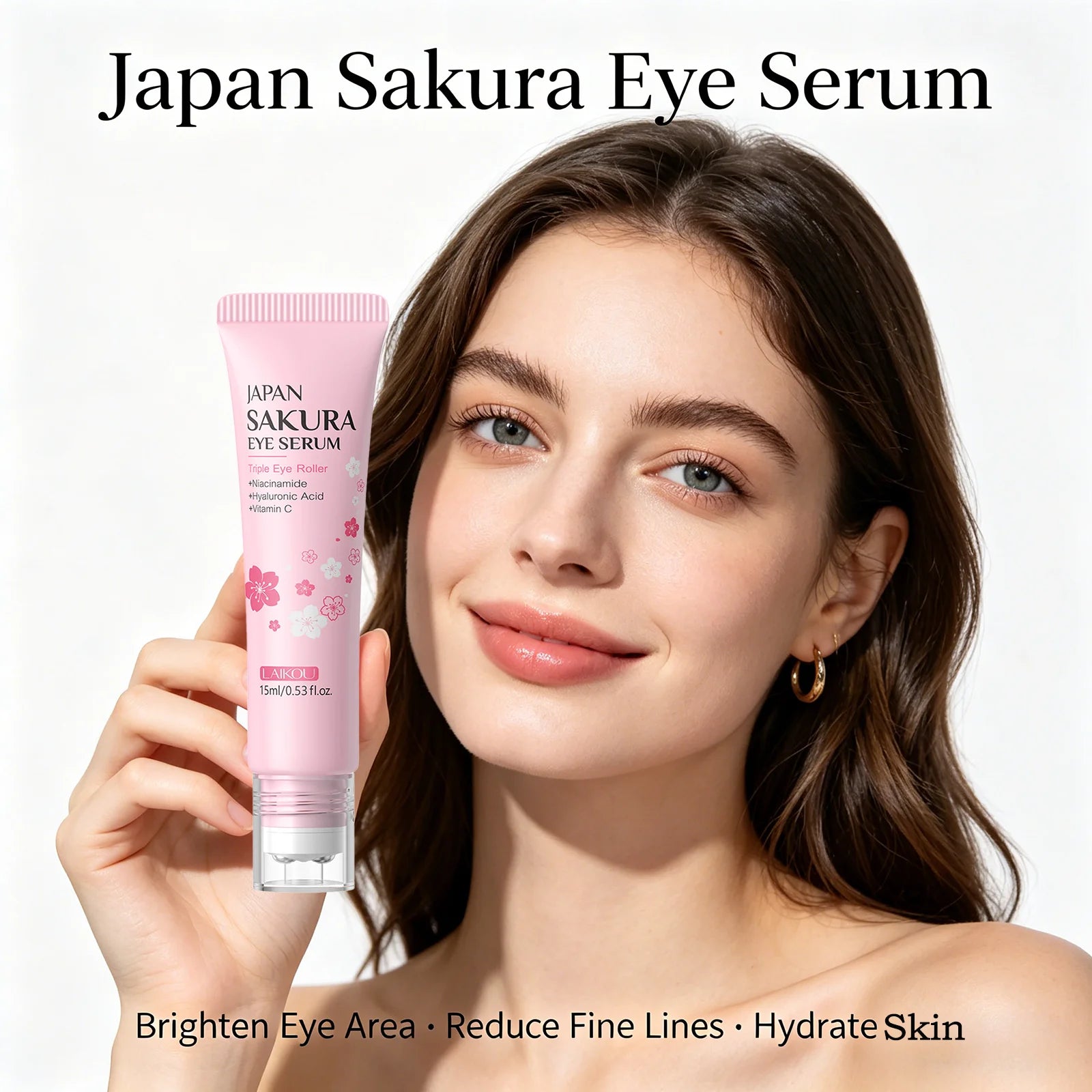 LAIKOU Sakura Roller Eye Serum 15ml – Dark Circles & Firming Roller Eye Serum Oasis Select