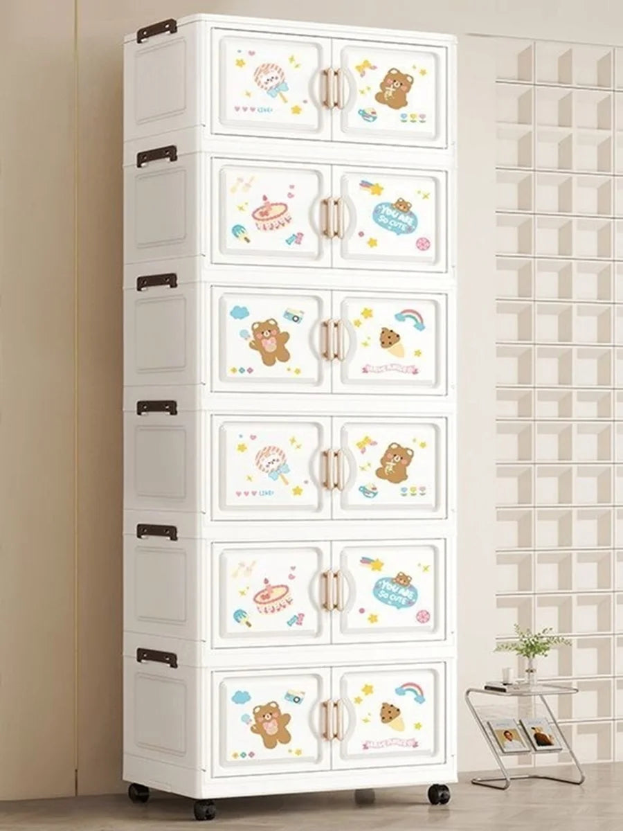 18.9 Inch Cartoon Foldable Storage Box,1-6 Tier Heavy-Duty Rolling Organizer,2 Colors for Bedroom/Living Room/Kitchen/Study Oasis Select