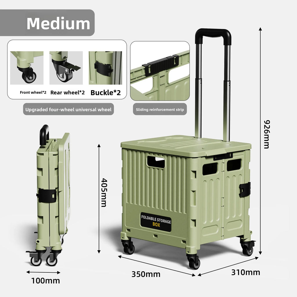 Household multi-functional grocery shopping cart Portable folding shopping cart Outdoor trolley cart Stall camping storage box Oasis Select Medium-4-Green