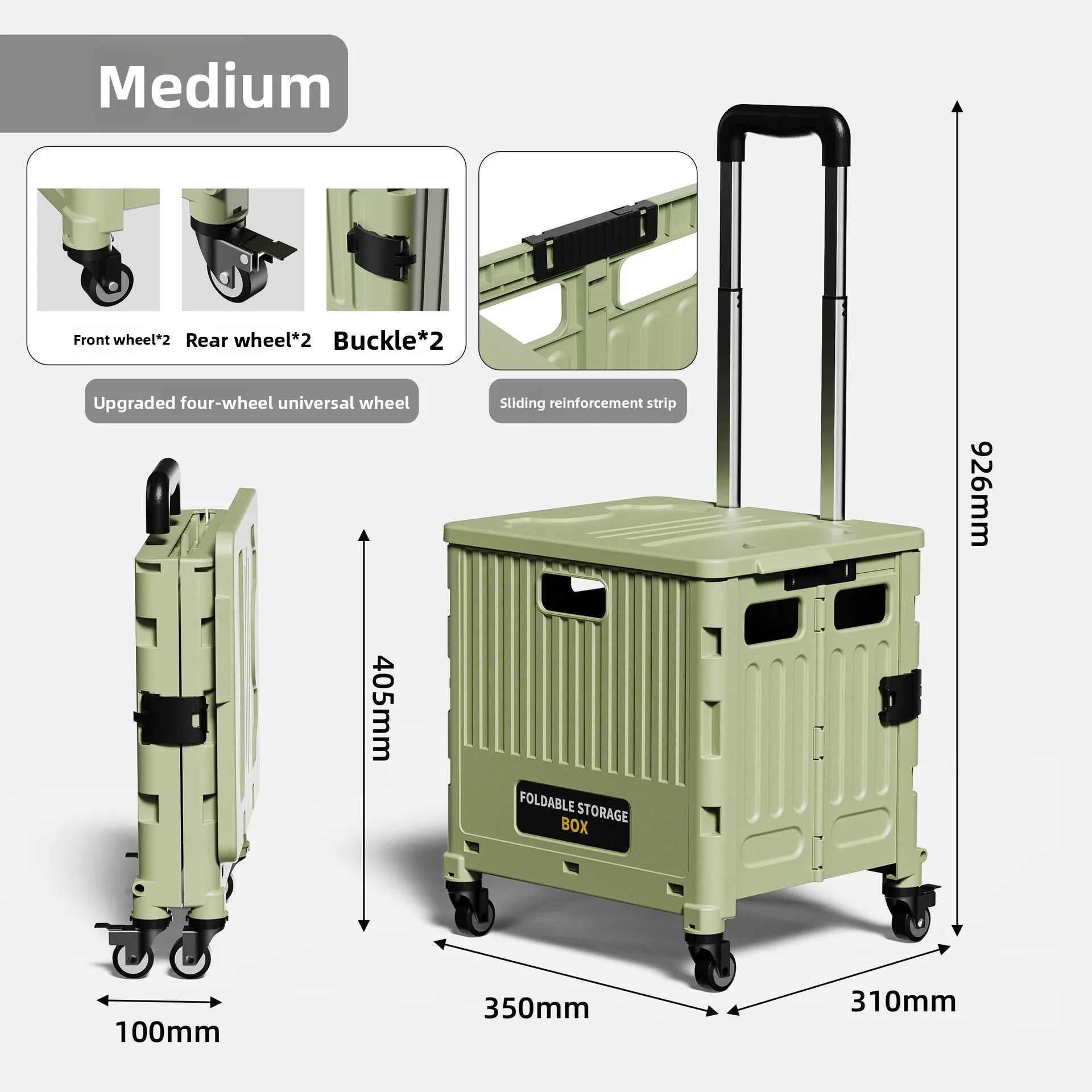 Household multi-functional grocery shopping cart Portable folding shopping cart Outdoor trolley cart Stall camping storage box Oasis Select Medium-4-Green