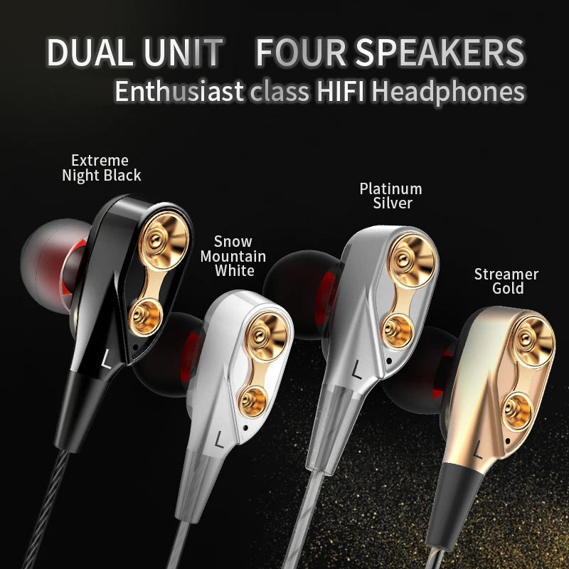 Double Moving Coil Headphones 3.5mm AUX With Mic Dynamic Headset In-Ear Music Gaming Sport Earbuds Bass Surround Shocking Sound Oasis Select