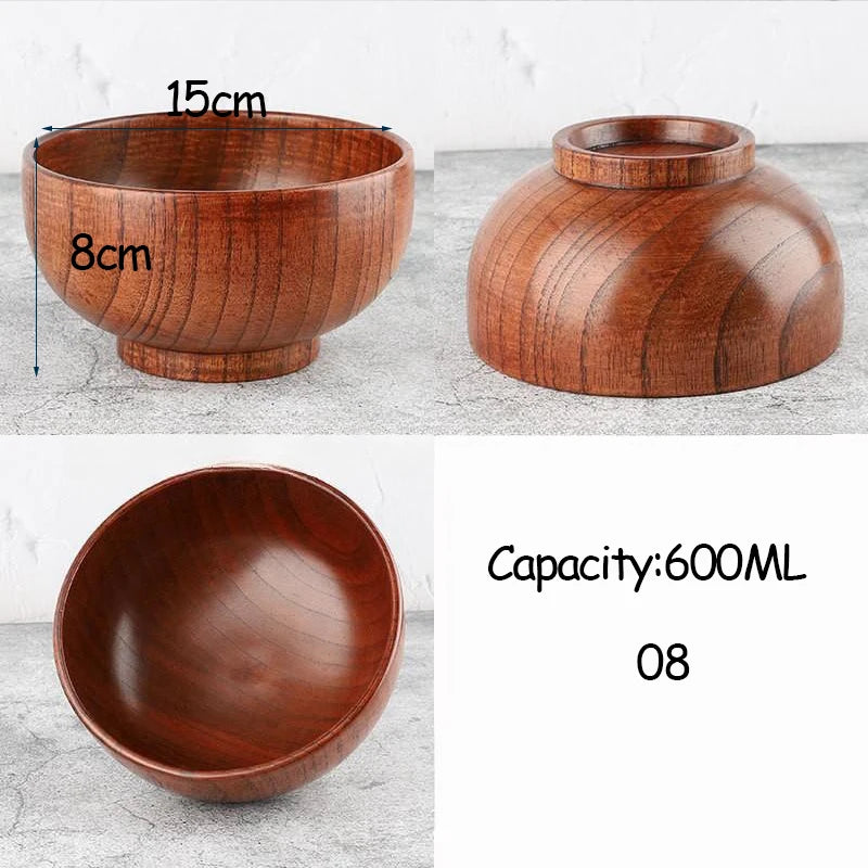 Japanese Style Acacia Wooden Bowl for Children's Dining Anti DropBowl Exclusive Wooden Bowl Retro Home Tableware Set Salad Bowl Oasis Select 08