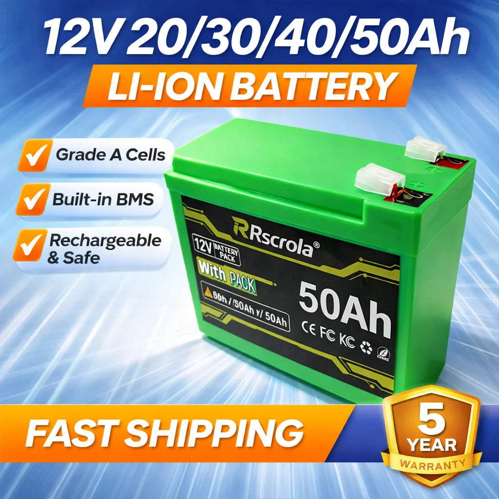 12V 20/30/40/50Ah 18650 Rechargeable Li-ion Battery with Charger,Long Lasting Power For Sprayer, Kids Car, Scale, Access Control Oasis Select