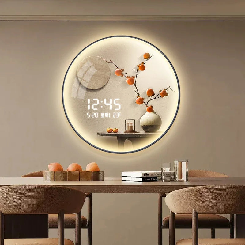 New Chinese Circular Persimmon Ruyi Electronic Wall Clock Living Room Porch Decorative Painting Hanging Wall Clock Wall Decor Oasis Select