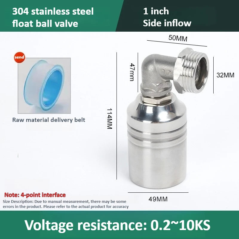 304 Stainless Steel Float Ball Valve Water Level Control 1/2 "3/4" Miniature Fully Automatic Water Level Control Valve Oasis Select 1 inch Side inflow 304 Stainless steel