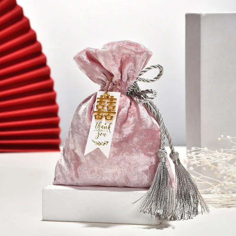 Velvet Drawstring Tassel Gift Bag | Wedding & Party Candy Pouch