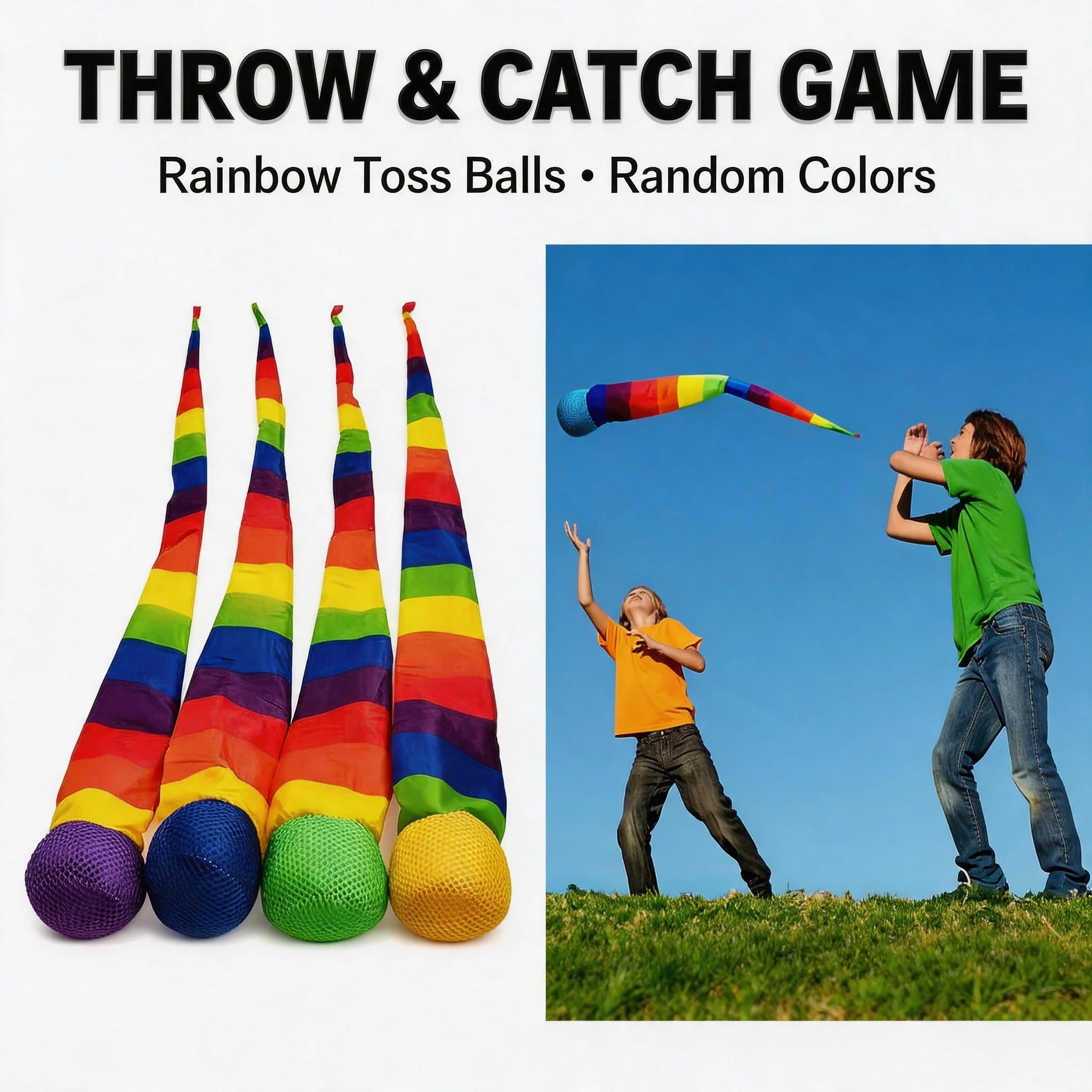 95cm Rainbow Comet Ball Soft Tail Indoor Outdoor Play Ball Throwing Receiving Park Sports Relax Coordination Training Ball Oasis Select