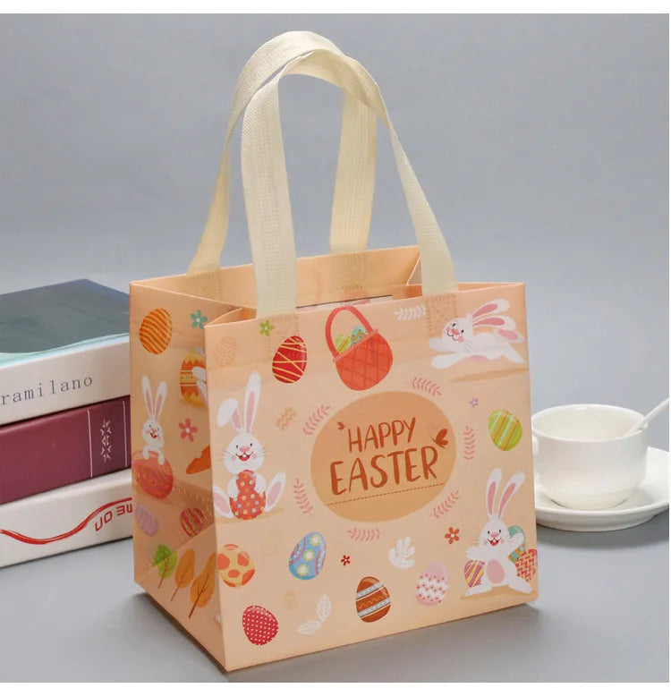 Egg Bunny Easter Gift Tote Bags Laminating Nonwoven Environmental Shopping Bags Large Capacity Dust Moisture-Proof Firm Handbag Oasis Select