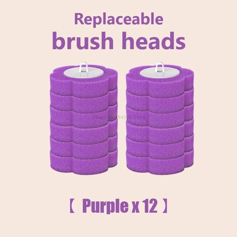 Disposable Toilet Brush Replacement Head Cleaning Kit Lengthened Handle Auto Lid Opening Toilet Bowl Cleaner Kit for Bathroom Oasis Select 12pcs brush-Purple