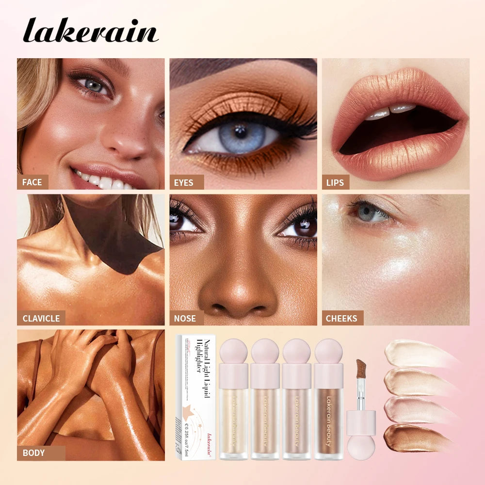 4 Colors Liquid Highlighter Brighten Skin Tone Highlighter Lightweight High Glossy Finish Natural Glow Liquid Luminizer Makeup Oasis Select