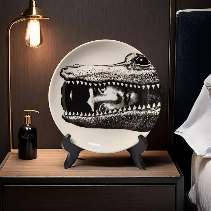 8 Inch Retro Ceramic Tray Elegant Lady Pattern Decorative Plate Microwave Safe Home Bedroom Office Table Art Ornament Gift Oasis Select 4