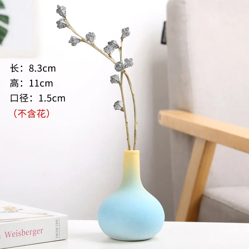 Frosted Gradient Mini Ceramic Vase Flower Arrangement Light Luxury Garden Home Dry Flower Living Room Table Decoration Oasis Select F blue