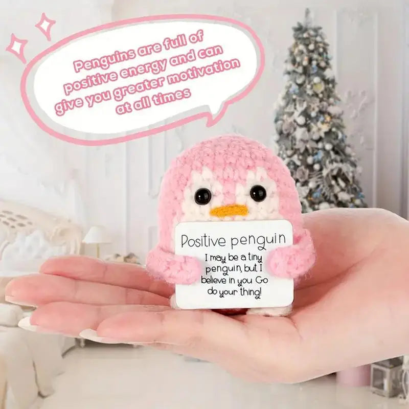Knitted Emotional Support Penguin Crochet Doll with Positive Card Cute Crochet Doll Mini Penguin Toy Decor Home Accent Ornaments Oasis Select