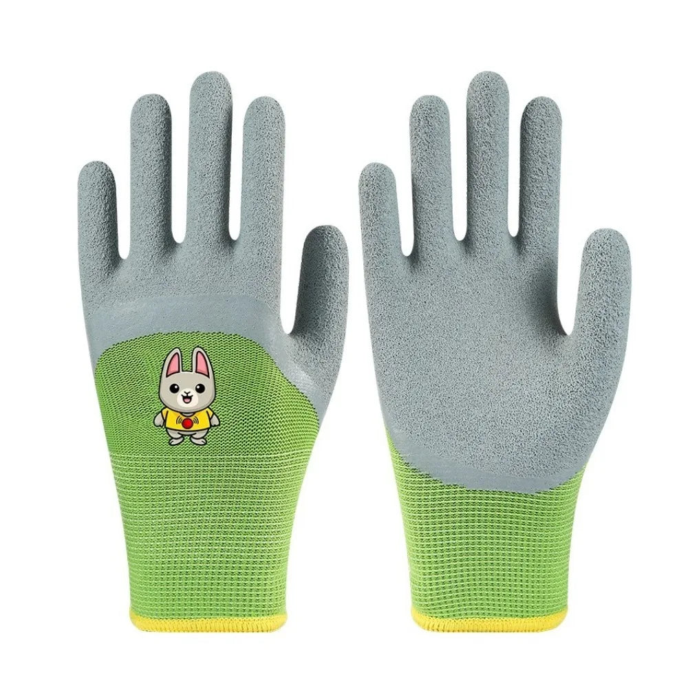 Non-Slip Kids Garden Gloves Cartoon Breathable Children Safety Gloves Comfortable Animal Pattern Work Gloves Garden Supplies Oasis Select Green Rabbit